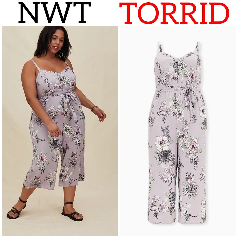 Lilac Floral Challis Self Tie Culotte Jumpsuit